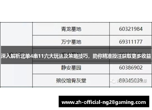 深入解析北单4串11六大玩法及策略技巧，助你精准投注获取更多收益