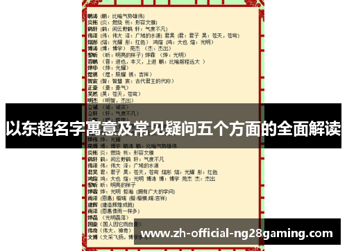 以东超名字寓意及常见疑问五个方面的全面解读