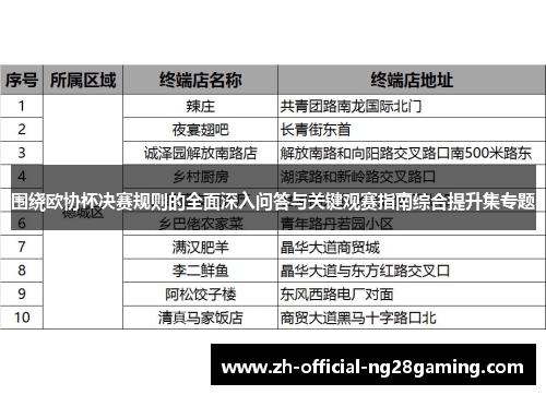 围绕欧协杯决赛规则的全面深入问答与关键观赛指南综合提升集专题